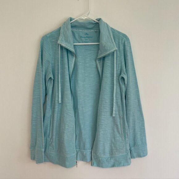 TOMMY BAHAMA Aqua Blue Full Zip Long Sleeve 100% Cotton Lightweight Sweatshirt S - Picture 6 of 12